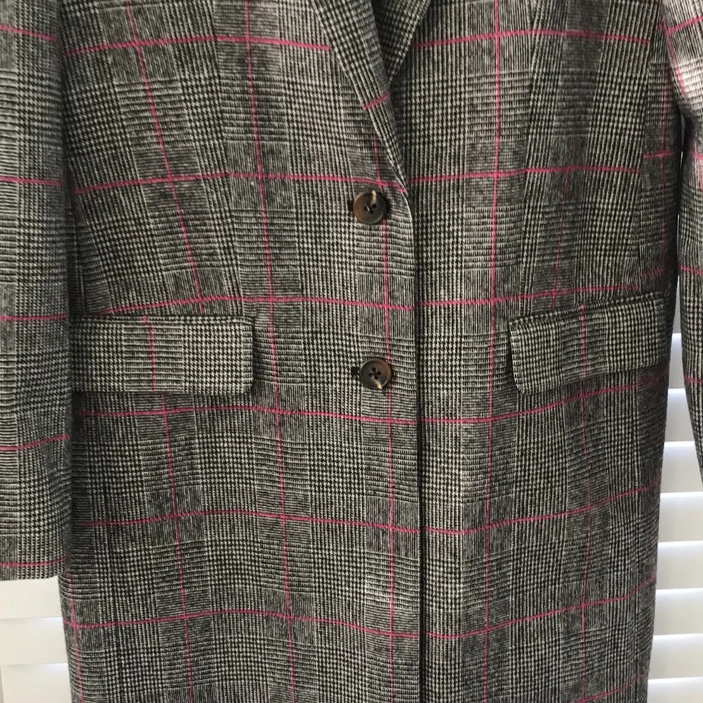 J Crew Glen Plaid Topcoat Wool Black Ivory Plum Size 4 - Picture 8 of 16